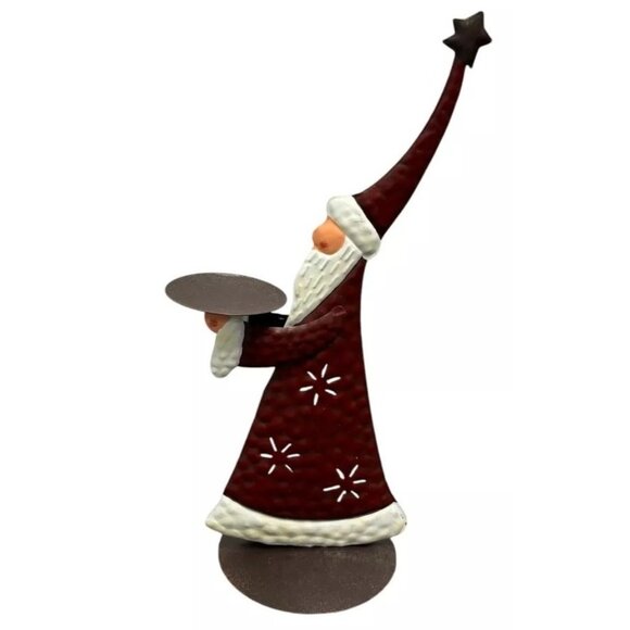 Santa Claus Christmas Metal Candle Holder with Star Accents Holiday Décor - Picture 2 of 4